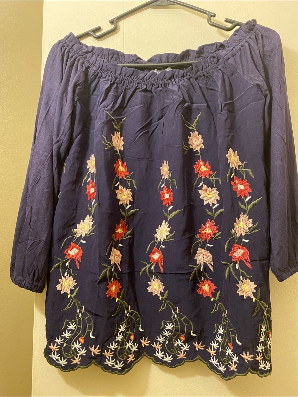 Embroidered Navy Off-Shoulder Women's Top by Chelsea & Theodore